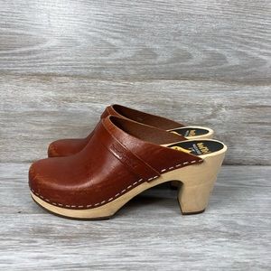 Swedish Hasbeens Toffel Heeled Wooden Clogs Sz Eu 38